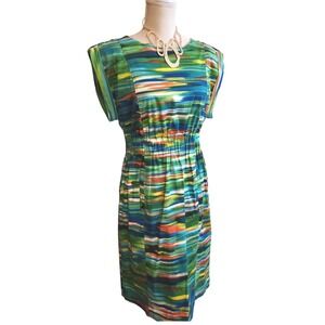 New Directions Abstract Boho Sheath Dress Green Blue Orange Yellow Women‎ Size 6
